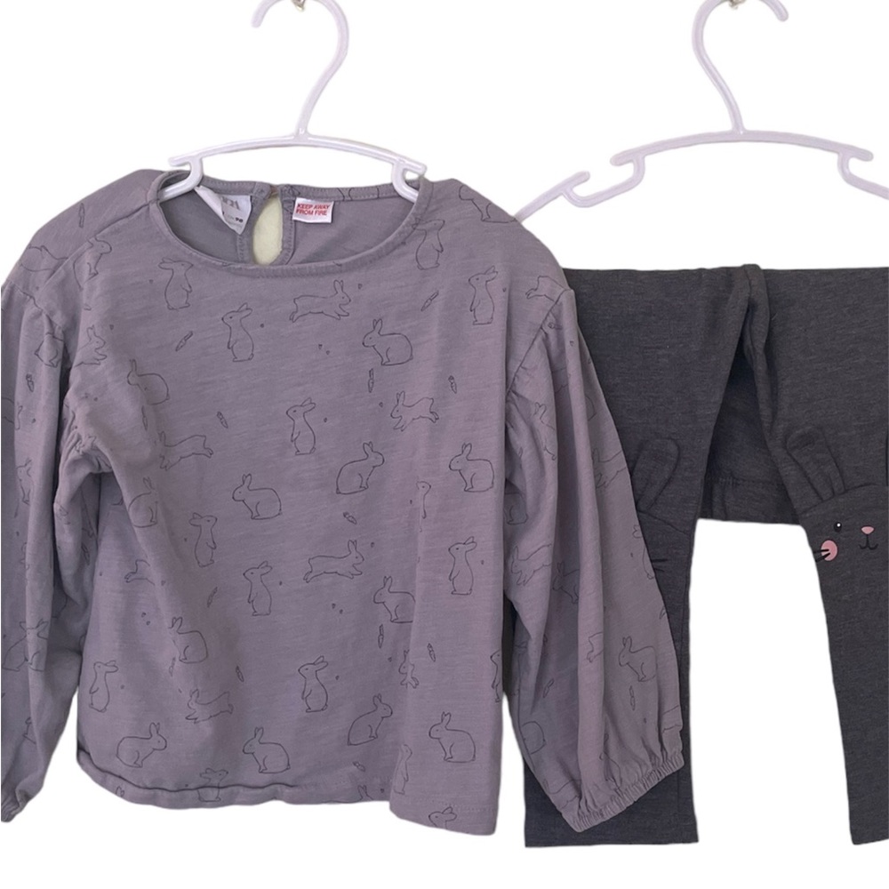 EUC Zara & H&M Easter Outfit Set Shirt Pants Bunny